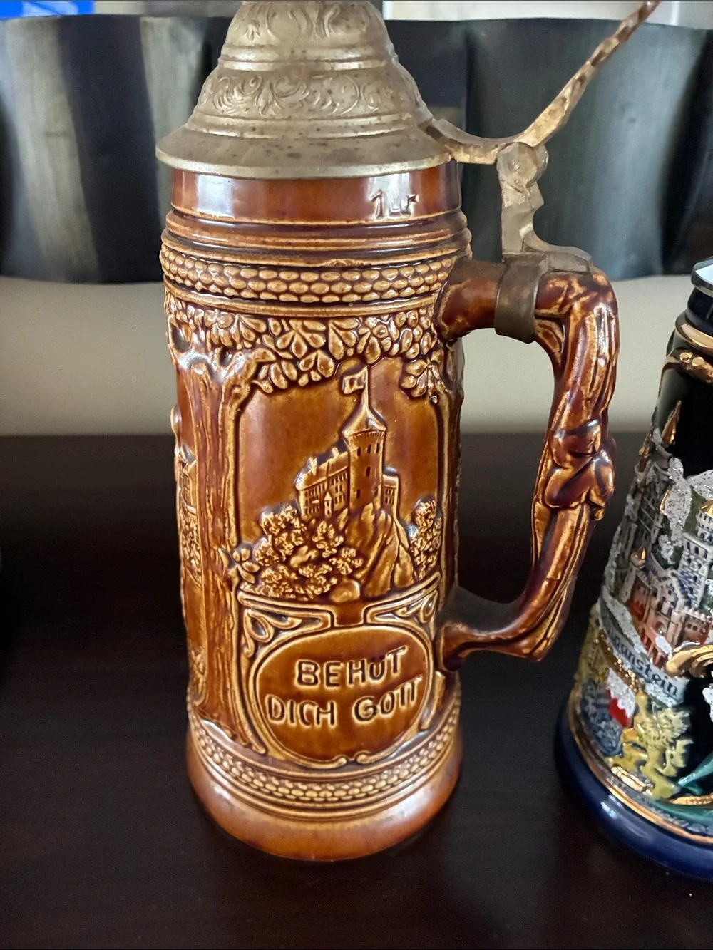 Traditional Decorative Beer Stein - Brown, Blue, Cream (Unbranded)